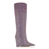 Breakj Winter Show New Pointed Slope And Ultra High Heel Rhinestone Large Size And Knee Boots Women's