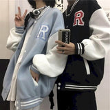 Harajuku jacket men baseball clothes women Hong Kong style retro letter embroidery plus velvet thick baseball