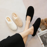 Size 43 Women Lambswool Slippers Winter Sheep Fur Shoes Ladies Flat Cotton Slides Home Pantuflas Daily Slip On Furry