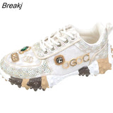 Spring Summer Rhinestone Women Sneakser Ins Tide Diamond Breathable Luxury Designers Casual Thick Bottoms Dad