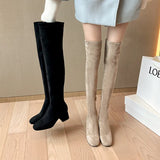 Breakj Boots High-Heeling Boots Elastic Boots Boots Cards Color Boots Lint Long Boots Autumn Winter Velvet High