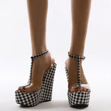 High Heels Sexy Party Shoes Fashion Gingham Thick Bottom Wedges Women Sandals Transparent PVC Ankle Strap Lady Shoes