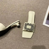 heel Med Shoes Woman 2023 Glitter Slides Slippers Summer Fashion Pantofle Block Jelly Luxury New Rubber Crystal Hoof