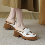 Breakj And Summer 2023 Square Bow British Baotou Half Slippers Women's Color Platform Outside Wear Cool Drag Muller