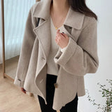 2021 New Fashion Women Elegant Double Breasted Long Sleeve Wool Coats Autumn Winter Chic Casual Solid Color