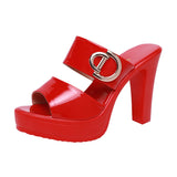 Leather Waterproof Table High Heels Thick Heel Slippers Women 2023 Summer Fashion Muffin Thick Soles Wear Fish Mouth Slippers Large