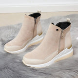 Suede Ankle Boots Female Zip Footwear Low Heel Ladies Shoes Round Toe Leather Short Boots Winter Autumn Warm Fur Plus
