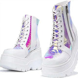 Heeled Ankle Boots Ladies High Heels Platform Woman Wedge Boots Female Fashion Zip Women's Autumn Winter Footwear