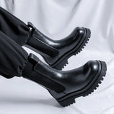Breakj Chimney Boots High Top Leather Shoes British Wind Thick Bottom Sleeve Trend Locomotive Slim Martin Boots