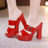 Leather Waterproof Table, High Heels, Thick Heels, Slippers, Slippers, Summer Muffins, Thick Soles, Large Size Fish Mouth