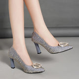 Breakj 2025 New Temperament Fashion Tip High Heels Women's Fashion Folds Side Shallow Mouth Coarse Heel Single