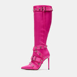Breakj / Winter 2024 New Versatile Pointed Rivet Boots Thin Heel Ultra High Heel Side Zipper Long Tube Large Size Women's