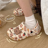 Sandals Korea Ins Style Cute Cartoon Little Bear Deco Hole Shoes Antislip Thicken Sole Outdoor Beach Summer Flats