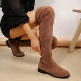 Suede Female Thigh Gigh Boots Women New Autumn Zipper Elastic Knee-high Boots Woman Tube Lace-up Botas Mujer Size