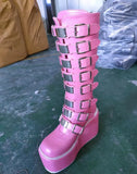 New Design Fashion Goth Street Cool Wedges Shoes Winter Plus Size 43 Pink Chunky Platform Motorcycles Boots
