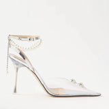 Fashion Soft PVC Women Sandals Luxury Rhinestones Peals Chains High heels Female Gladiator Sandals Summer Wedding