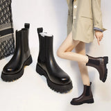 Chelsea Boots Women 2021 Fashion Ankle Boots Female Shoes Ladies Brown Black BV PU Leather Platform Short Boots