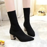 Size Sleeve Wool Tip Thick Heel Flying Woven Elastic Sock Boots Autumn New Mid-Barrel High-Heeled Women's Boots Size