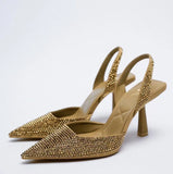 Autumn New Women's Closed Toe Red Single Shoes with Stiletto Heel Mid-heeled Fashion Sandals with Hollow Pointed Toe