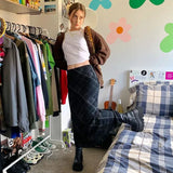 Plaid High Waist Skirt Women Skinny Mesh Short Skirt Double Layer Harajuku 90s Streetwear Summer