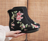 Breakj Boots Embroidered Cloth Boots Women Winter Clip Cotton And Velvet Short Boots With High Slope Heel And High Heel Embroidered