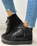 Rivets Shoes Woman Couple Ankle Boots Flat Heel Platform Boots Women Big Size 44 Waterproof Motorcycle Boots Men &
