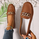 Breakj And Autumn New Bean Shoes Women's Version Of The Round Head Low Metal Chain Casual Mother Singles Women For A Long