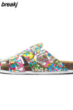 2023 New Summer Buckle Cork Slipper Casual Women Mixed Color Beach Outside Non-slip Closed Toe Cut-outs Slides
