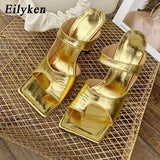 2022 New Design Women Slipper Elegant Square Toe High Heels Sandal Shoes High Quality Outdoor Slip On Dress