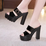 Leather Waterproof Table, High Heels, Thick Heels, Slippers, Slippers, Summer Muffins, Thick Soles, Large Size Fish Mouth