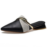 Women Mules Sexy Pointed-Toe Elegant Low Heel Ladies Slippers Slip on Leisure Design Ladies Office Shoes Beige Pumps