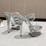 Fashion Summer New Pointed Transparent Waterproof Platform Fine Heel Fashion Runway Ultra High Heel Women's Single Shoes And
