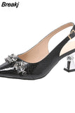 Hot Women's Shoes Fashion Slingbacks Pumps Summer Wedding Sandals Sexy Pointed Toe Buckle Sandal Noble Shiny High
