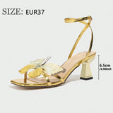 Breakj Selling Women High Heels Phantom Butterfly Mature PU Leather Square Head Heel Women's
