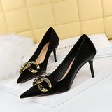 Breakj Fashion And Sexy Nightclub Show Thin Heel Ultra High Heel Women's Shoes Shallow Pointed Big Metal Buckle Single