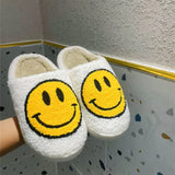 for Woman 2021 Happy Face Slippers of Curly Fluffy Fur Plush Sock Smile Embroidery Indoor Slip-on