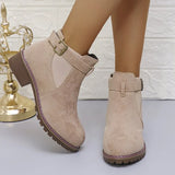 Breakj Women's Boots 2025 Autumn And Winter New Martin Boots Low-Heeled Square Belt Buckle Short Cylinder Tight Velvet