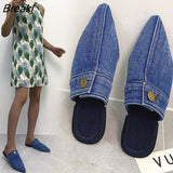 Versatile Personality Womens Slippers Denim Round Toe Flat Shoes Female 2023 New Beach Shoes Sandals Women