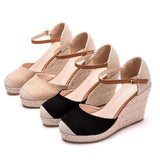 Breakj Cm Baotou Water Table Slope Heli Shoes Hemp Rope Grass Mat Weaving High Heel Sandals Mary Jane Large-Size Thick-Soled