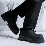 Breakj Leather Shoes Men's Autumn And Winter Business Dress Black Thick Increased Round Men's Big Head Shoes