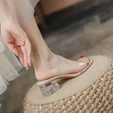 Women Sandals Summer Fashion New Beach Ladies Clear Sandals Comfortable High Heels Woman Transparent Medium Heel Shoes