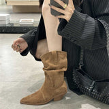 Breakj 2025 New Velvet Head Thick And Short Boots In The Boots High Heap Pile Of Western Cowboy