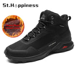New Men Winter Snow Boots Waterproof Leather Sneakers Warm Plush High Quality Outdoor Hiking Boots Work Shoes Big Size