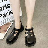 Leather Mule Shoes Loafers Black Buckle Strap Round Toe Thick Heels Platform Elegant Female Moccasins Mules Femme