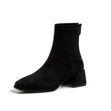 Head With Suede Boots, Spring And Autumn Style Elastic Thin Boots, Thick Heels, Single Boots, Gray Apricot Martin