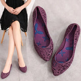 Shoes Hollow Out Flat Autumn Jelly Shoes Shallow Slip On Ladies Soft Loafers Flower Comfortable Casual Beach Shoes