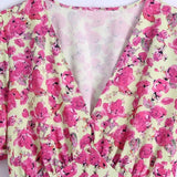 Women Flower Printing V Neck Split Midi Dress Female Short Sleeve Clothes Leisure Lady Loose Vestido