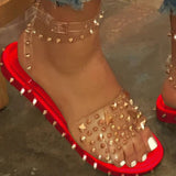 Sandals Summer Rivet Punk Shoes Ankle Strap Female Cool Girls Women's Flats Shoes Buckle Transparent Bling Ladies