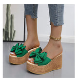 Women Slippers Fashion Pee Toe Summer Shoes Butterfly-knot High Heels Women Slides Platform Wedges Ladies Women Shoes