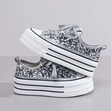 Nwe Women Canvas Shoes Spring/Summer New Student Sequins with Thick Bottom Flats Vulcanized Shoes Casual Running